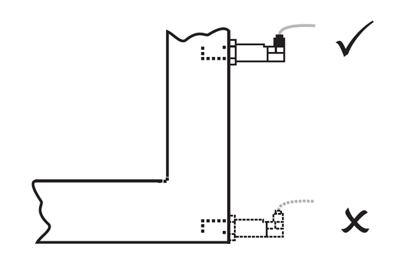line drawing showing a typical installation of a dew-point transmitter in a duct
