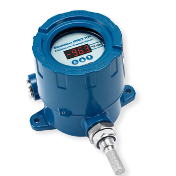 explosion proof dew point transmitter in a blue casing with display